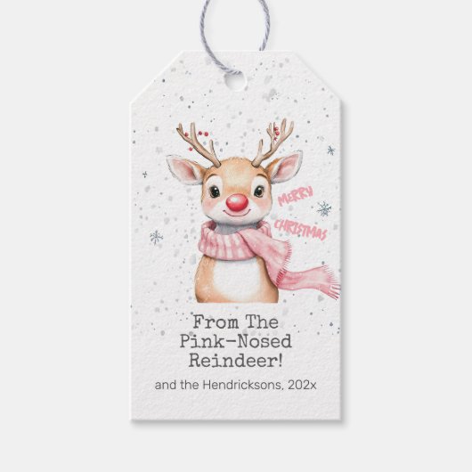 Pink Reindeer Christmas Geschenkanhänger (Vorderseite)