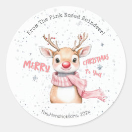 Pink Reindeer Christmas Runder Aufkleber