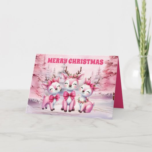 Pink Reindeer Frohe Weihnachten (Vorderseite)