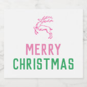Pink Reindeer Frohe Weihnachten Schaumweinetikett (Einzelnes Label)