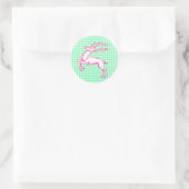 Pink Reindeer Green Gingham Runder Aufkleber (Tasche)