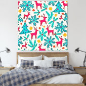 Pink Reindeer Teal Tree Pattern Design Leinwanddruck (Insitu (Schlafzimmer))