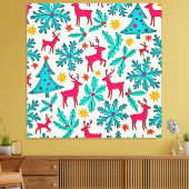 Pink Reindeer Teal Tree Pattern Design Leinwanddruck (Insitu (Wohnzimmer))
