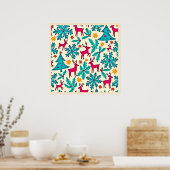 Pink Reindeer Teal Tree Pattern Design Poster (Küche)
