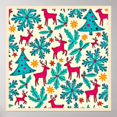 Pink Reindeer Teal Tree Pattern Design Poster (Vorne)