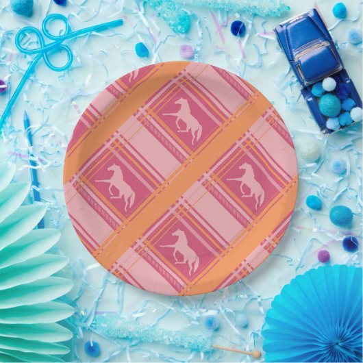 Pink Reittier Kariert Pony Pattern Pappteller (Party)