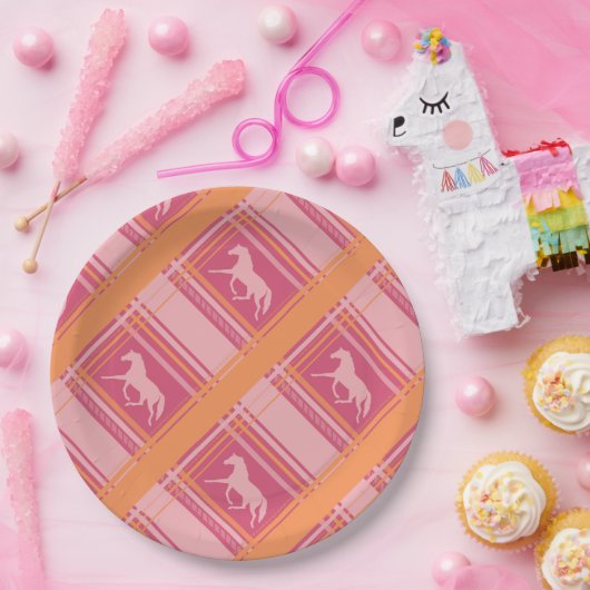 Pink Reittier Kariert Pony Pattern Pappteller (Party)