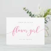 Pink Relax Schriftzug Wirst du meine Blumenmädchen Einladung (Stehend Vorderseite)