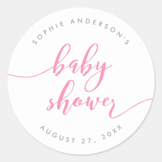Pink Relax Script Baby Dusche Runder Aufkleber (Vorderseite)