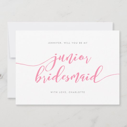Pink Relax Script wird Sie mein Junior Bridesmaid Einladung (Vorderseite)