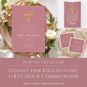 Pink Religious Cross Girl First Communion Geschenkanhänger