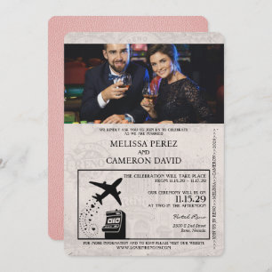 Pink Reno Passport Hochzeit Einladung