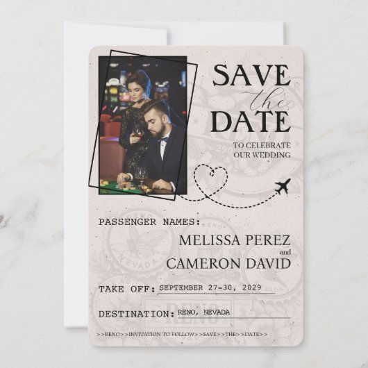 Pink Reno Passport Save the Date (Rückseite)