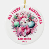 Pink Rentier Baby's First Christmas Ornament (Vorne)
