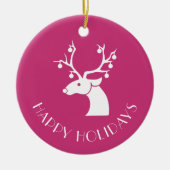 Pink Rentier HAPPY FERIEN Personalisierter Name Keramikornament (Vorne)