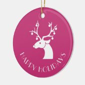 Pink Rentier HAPPY FERIEN Personalisierter Name Keramikornament (Links)