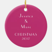 Pink Rentier HAPPY FERIEN Personalisierter Name Keramikornament (Hinten)