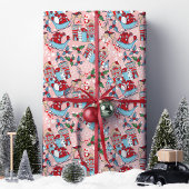 Pink Rentier Weihnachtsdorf Geschenkpapier