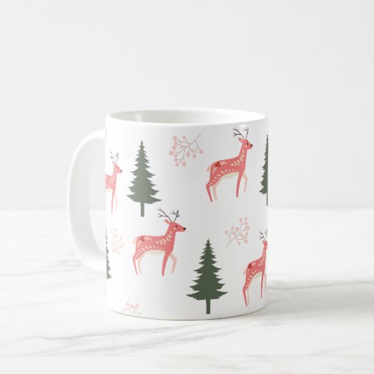 Pink Rentier Weihnachtskaffee Tasse (Vorderseite Links)