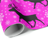 Pink-Rentiere und Schneeflocken-Muster Geschenkpapier (Rolleneckpunkt)