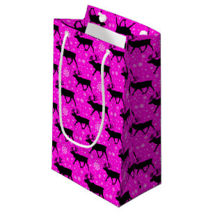 Pink-Rentiere und Schneeflocken-Muster Kleine Geschenktüte