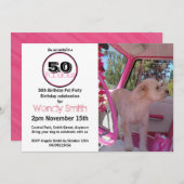 Pink Retro 50 & Fabulous Pet Party Geburtstag Einladung (Vorne/Hinten)