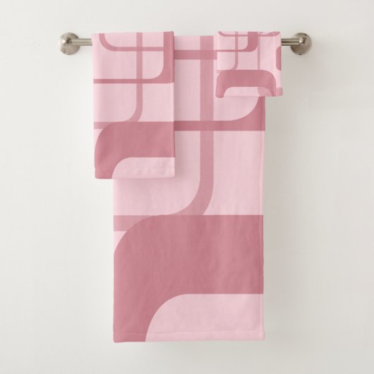Pink Retro 60er Jahre Abstraktes Muster Badhandtuch Set (Insitu)