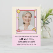 Pink Retro 70er Groovy Foto 73. Geburtstag Einladung (Stehend Vorderseite)