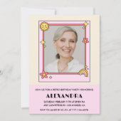 Pink Retro 70er Groovy Foto 83. Geburtstag Einladung (Vorderseite)