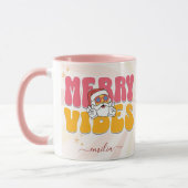 Pink Retro 70er Themed Merry Vibes Individuelle Na Tasse (Links)