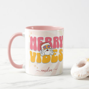 Pink Retro 70er Themed Merry Vibes Individuelle Na Tasse