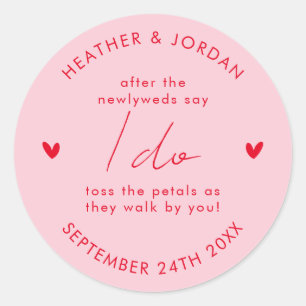 Pink Retro 70er Wedding Toss Me Confetti Gefallen Runder Aufkleber