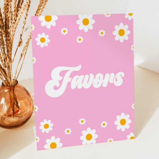 Pink Retro 70's Favors Table Party Sign Sockelschild