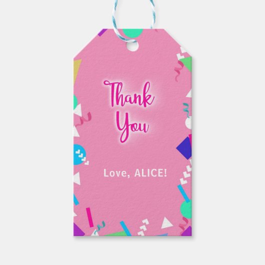 Pink Retro 80er Muster Geburtstagsgeschenktafeln Geschenkanhänger (Vorderseite)