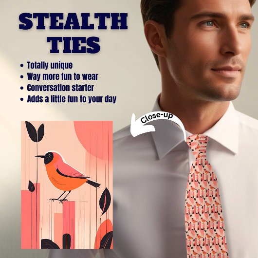 Pink Retro Bird Lover's Stealth Men's Krawatte