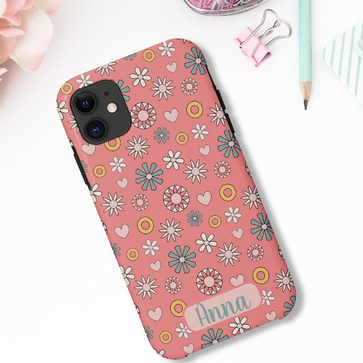 Pink Retro Blume Muster Case-Mate iPhone Hülle