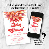 Pink Retro Boho Moderne Hippie Baby Dusche Einladung