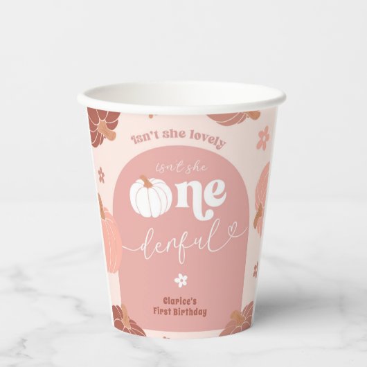 Pink Retro Boho Pumpkin 1st Birthday Paper Cup Pappbecher (Vorderseite)
