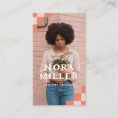 Pink Retro Checkered Pattern Content Creator Photo Visitenkarte (Vorderseite)