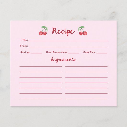 Pink Retro Cherries | Brautparty-Rezept-Karte (Vorderseite)
