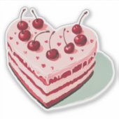 Pink Retro Cherry Cake Cake Hearts Aufkleber (Vorderseite)