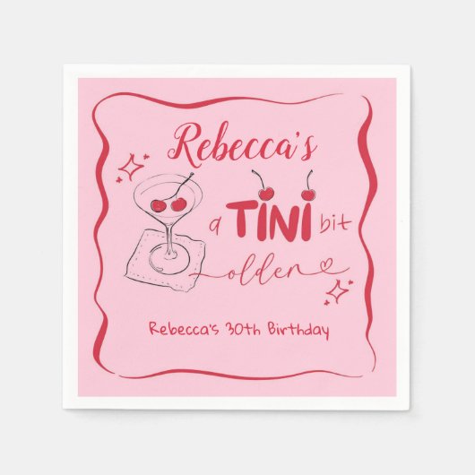 Pink Retro Cherry Tini Bit Älteres Papier Napkin Serviette (Vorderseite)