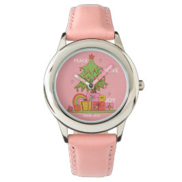 Pink Retro Christmas Girls Armbanduhr