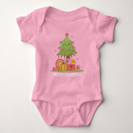 Pink Retro Christmas Tree Baby Girl Baby Strampler