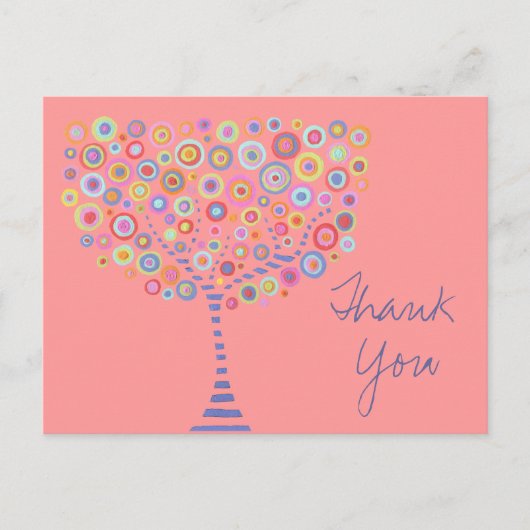 Pink Retro Circle Tree Danke Taufe Postkarte (Vorderseite)