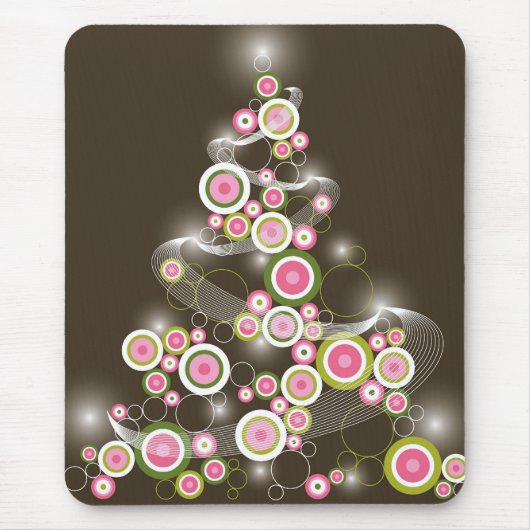Pink Retro Circles Chic Sparkling Weihnachtsbaum Mousepad (Vorne)