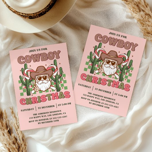 Pink Retro Cowboy Christmas Party Einladung