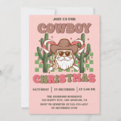 Pink Retro Cowboy Christmas Party Einladung (Vorderseite)