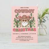 Pink Retro Cowboy Christmas Party Einladung (Stehend Vorderseite)