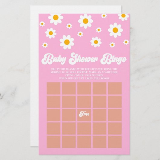 Pink Retro Daisy Bingo Baby Showspiel Briefpapier (Vorne/Hinten)